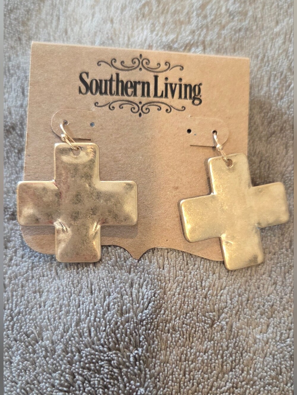 Southern Living Gold Textured Cross Dangle Earrings